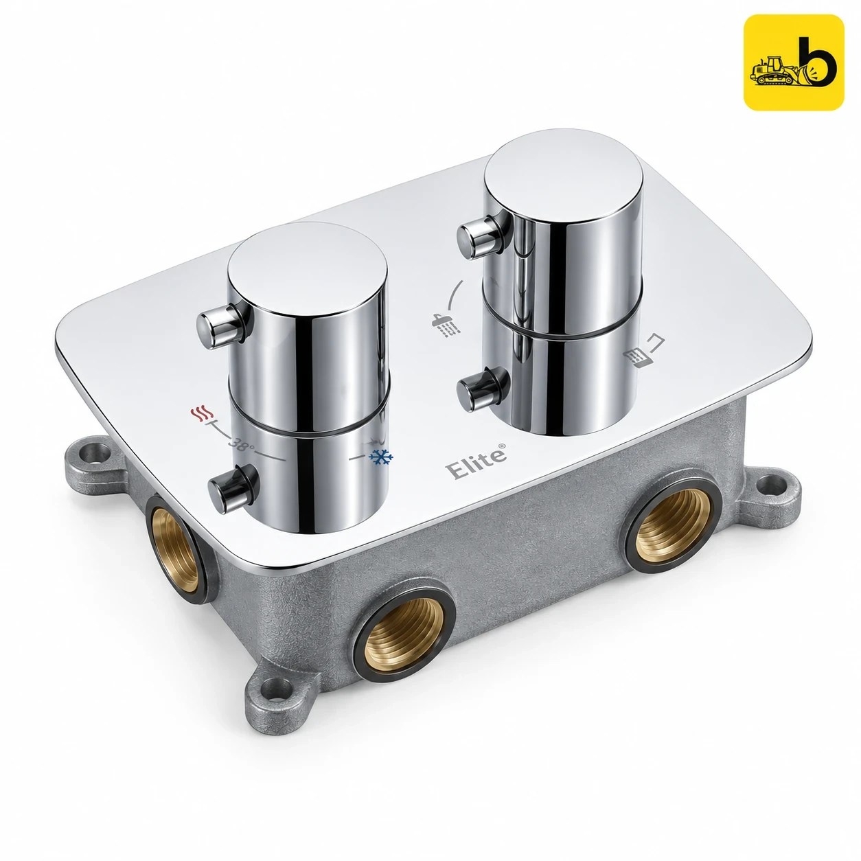 Johnson Bathware Elite Thermostat Diverter - Three Way with Round Handle & Rectangle Flange - L0002XPW - Chrome