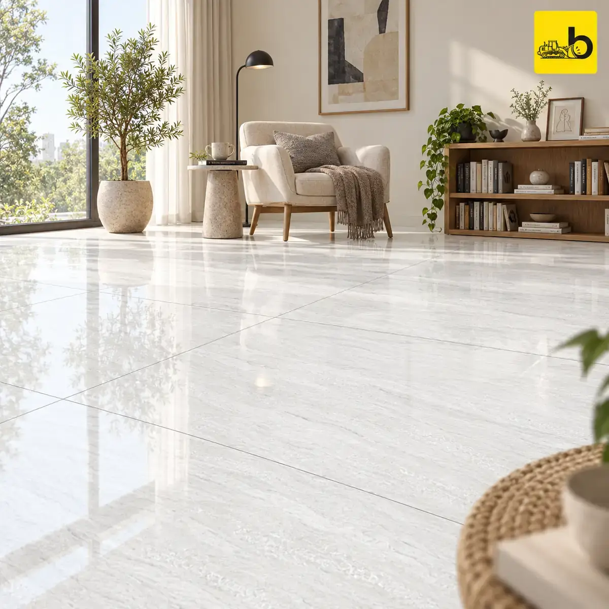 NITCO Eterno White – Glossy Double Charge Vitrified Tile 600 × 1200 mm