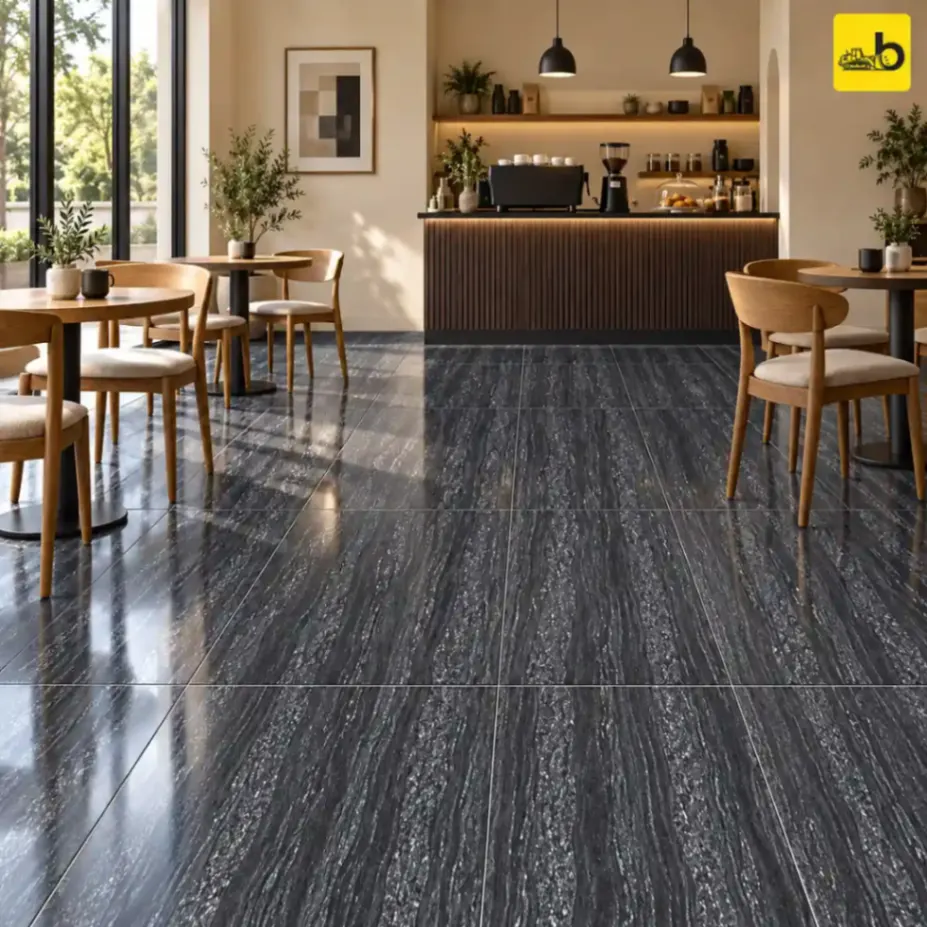 NITCO Eterno Black – Glossy Double Charge Vitrified Tile 600 × 1200 mm