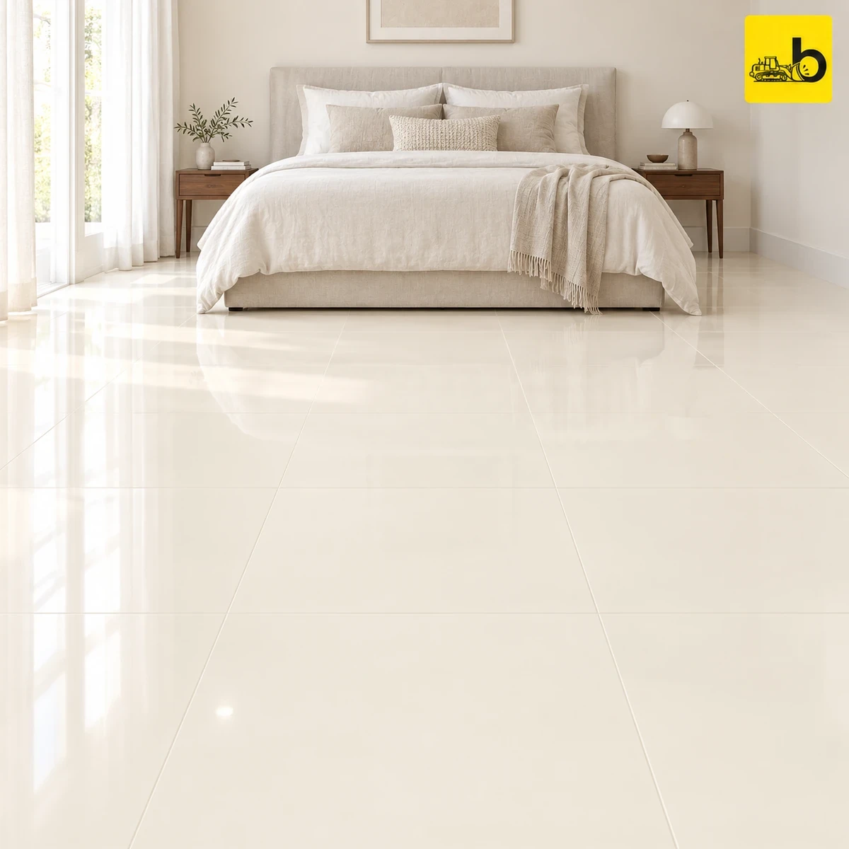 NITCO Brillo Ivory Silver – Glossy Soluble Salt Vitrified Tile 600 × 600 mm