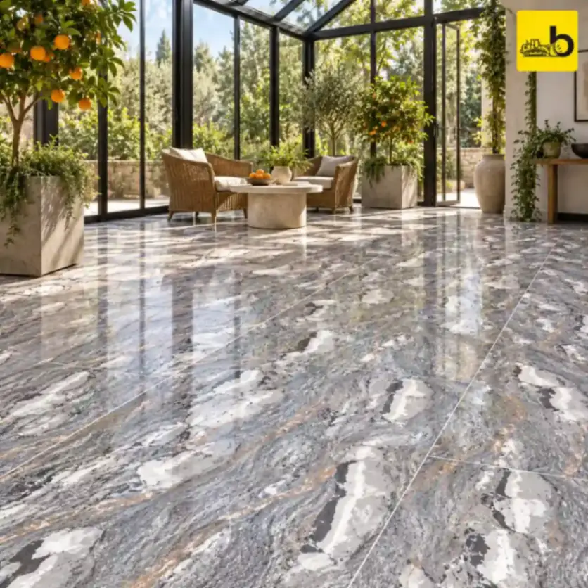 NITCO Hercules Smoke – Glossy Double Charge Vitrified Tile 600 × 1200 mm