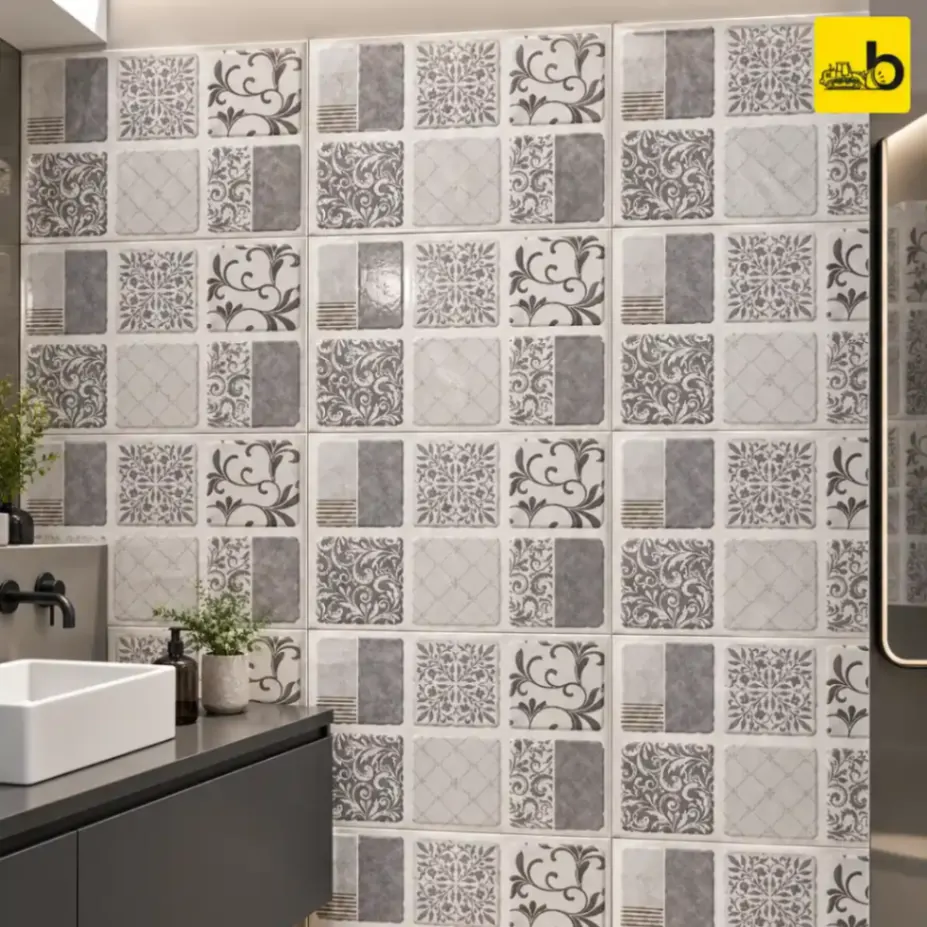 NITCO SWISH GREY DECOR Glossy Ceramic Wall Tile 300 × 450 mm