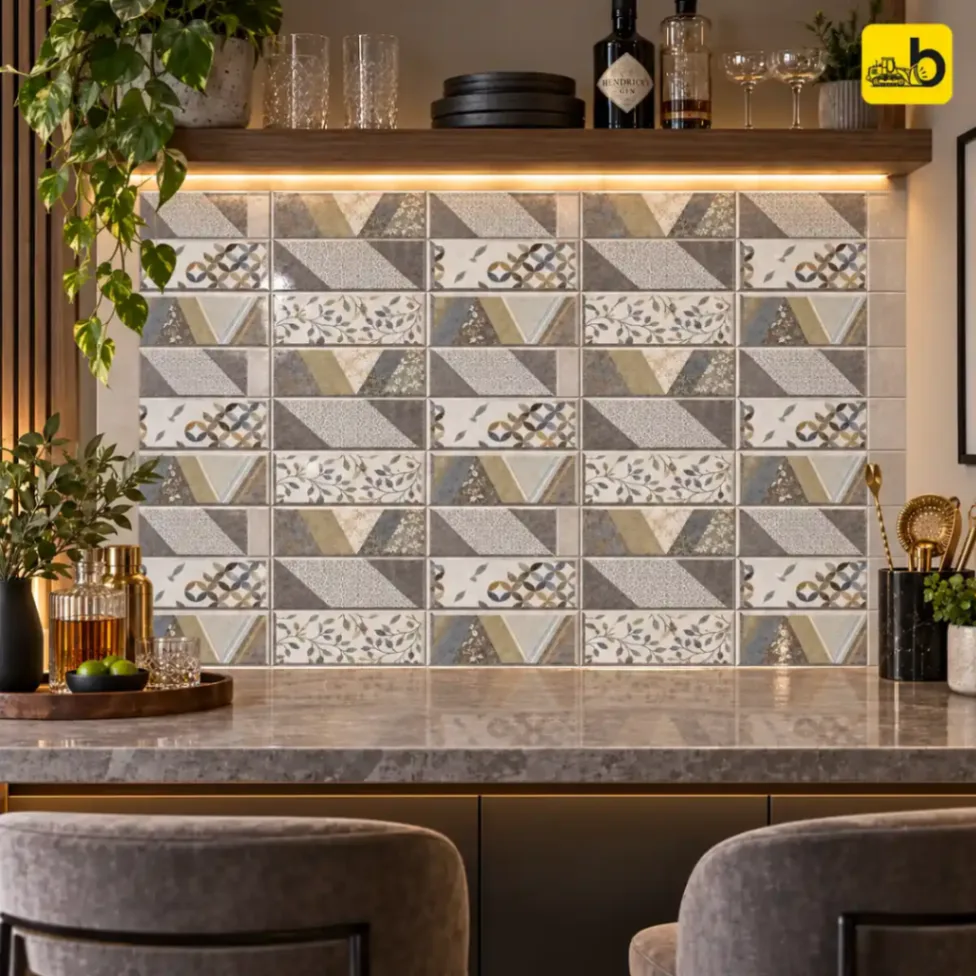 NITCO SWEDEN GREY DECOR Glossy Ceramic Wall Tile 300 × 450 mm